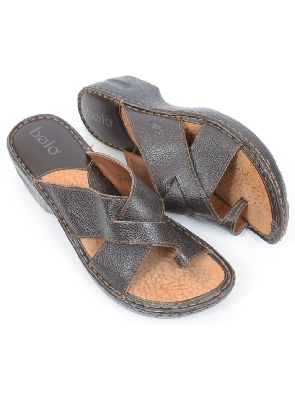 BoLo Born Women's 10 Brown Leather Toe Ring Wedge Boho Western Sandals Comfort